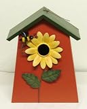 Red Tin Daisy and Bee Handcrafted Birdhouse