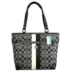 Coach Heritage Stripe Signature Bag Purse Tote 14477 Black White