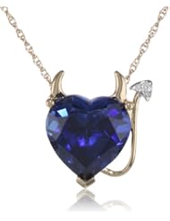 XPY 14k Yellow Gold and Created Gemstone Heart Devil Pendant Necklace with Diamond Accent, 18"