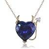 XPY 14k Yellow Gold Created Sapphire and Diamond Devil Heart Pendant, 18"
