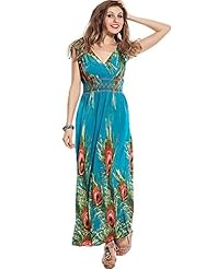 V-neck Halter Floral Print Tropical Print Summer Backless Floor Length Party Dress/Maxi Dress 