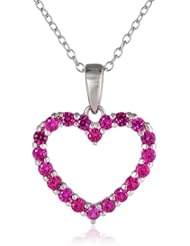 Sterling Silver Created Red Ruby Open Heart Pendant Necklace, 18"