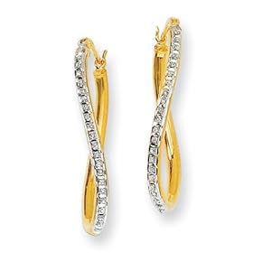 Genuine IceCarats Designer Jewelry Gift Sterling Silver & Gold-Plated Dia. Mystique Oval Twist Hoop Earrings In Sterling Silver