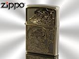 Zippoレギュラー 和柄 風神雷神 抜きプレート貼zippoＢ真鍮古美