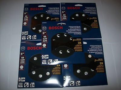 25 Bosch 5" Hook &amp; Loop 8 Hole Sanding Discs Asst Grit