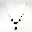 Sterling Silver CZ/Onyx/White Cult. Pearl/Jet & Opalite Crystal Necklace - 16 Inch