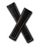 WSW Black Alligator-style leather watchband with white stitching to fit TAG Heuer Monaco & Targa Florio models listed below