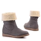 Damen Schuhe, STIEFEL, STIEFELETTEN BOOTS WARM GEFÜTTERT, 864-50, Synthetik in hochwertiger Leder Optik, Grau, Gr 36