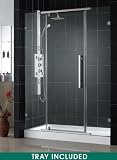 Vitreo Shower Door and Right-hand Drain Shower Tray (36X60) Combo - 58 1/8 Clear Glass Door. Chrome Frame Finish Door. SHTRDR-36602-21-01