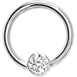 Solid 14KT White Gold Clear 4mm Bezel-Set Cubic Zirconia Captive Ring
