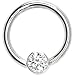 Solid 14KT White Gold Clear 4mm Bezel-Set Cubic Zirconia Captive Ring