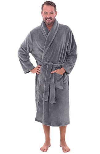 Del Rossa Men's Fleece Robe, Shawl Collar Bathrobe