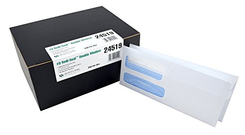 Quality Park #9 SFI Double Window Envelopes, Redi-Seal, White Wove, 250 per Pack, (24519)