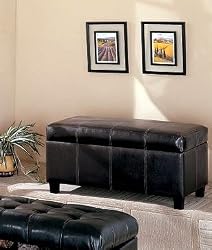 Brown Bycast Leatherette Ottoman Bench With Storage