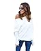ABD Women's Off Shoulder Bat Wings Loose Pullover Sweater, White, M