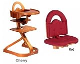 Svan High Chair from Scandinavian Child with Infant Kit and Cushion, Red Cushion with Cherry Wood