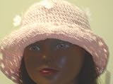 Ht58, Hand Crocheted Baby Pink Gimp Floppy Hat with White Butterflies for Women and Teens