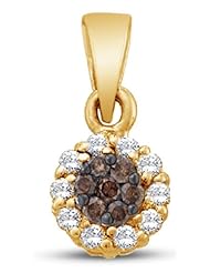 14K Yellow and White Two 2 Tone Gold Round Brilliant Cut Invisible & Channel Set Chocolate Brown and White Diamond Halo Flower Pendant - (1/4 cttw.)