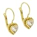 24k Gold vermeil Diamond cz stone Heart filigree Lever Back Earrings