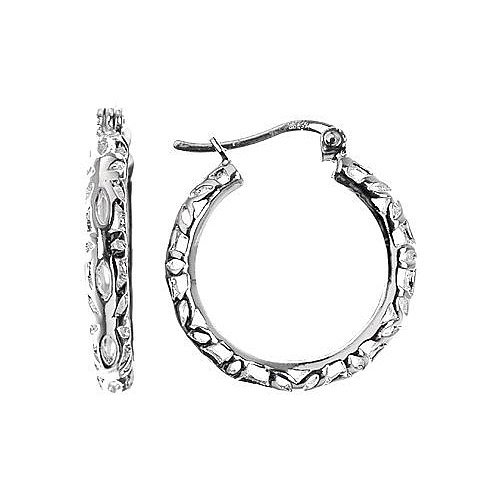 Sterling Silver Small Tube Filagree Click Top Hoop Earring