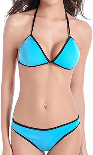 Bemaystar Womens Two-Piece Hot Sexy Triangle Bikini Set Swimsuit Beachwear Pure Color Blue Size L (US Size 8-10)