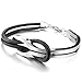Men,Women's Stainless Steel Genuine Leather Bracelet Bangle Cuff Silver Tone Black Infinity Love Sign