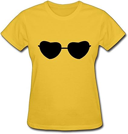 SusanMarket Women's Heart Sunglasses Cotton Round Collar T Shirt,S,Yellow