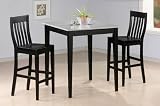3pc Black Finish Faux Marble Top Bar Table & 2 Stool Set