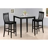 3pc Black Finish Faux Marble Top Bar Table and 2 Stool Set by visiondecor Furniture