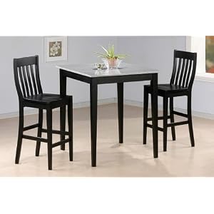 3pc Black Finish Faux Marble Top Bar Table and 2 Stool Set by visiondecor Furniture