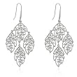 Chandelier Earrings Made of White Gold Rhodium Bonded Leaves and Clear Cubic Zirconia and Silvertone
