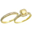 14k Gold 2-Piece Engagement Ring Solitaire Bridal Set (8mm; 2mm), w/ 0.29 Carat Princess Cut (Center) & 0.25 Carat Brilliant Cut (Sides) Diamonds