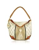 Ghibli Quilted Beige and Brown Leather Trim Hobo Bag