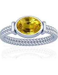 18K White Gold Oval Cut Yellow Sapphire Womens Astrological Ring