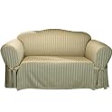 Stripe Sofa Slipcover - Thyme Satin