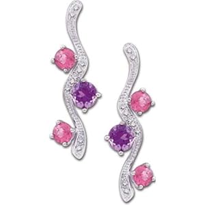 14K White Gold Wavy Multicolor Gemstone Diamond Earrings