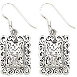 925 Silver Rectangle Filigree Earrings