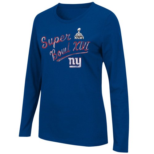 New York Giants Super Bowl XLVI Bound Ladies At The Show Long Sleeve T-Shirt - Royal Blue (Small)