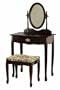 Coaster Queen Anne Style Vanity Table Stool/Bench and Mirror Set, Cherry Finish Wood