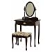 Coaster Queen Anne Style Vanity Table Stool/Bench and Mirror Set, Cherry Finish Wood