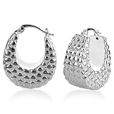 Sterling Silver Hoop Earrings W /Dotted Design