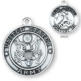Sterling Silver St Michael United States Army Medal and 24-inch Chain