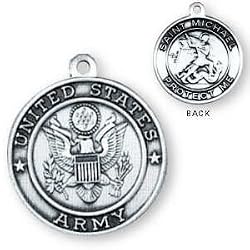 Sterling Silver St Michael United States Army Medal and 24-inch Chain