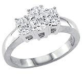 14K White Gold 3 Three Stone Round Diamond Ring (1/4 ctw)