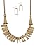 Matte Gold Rectangle and Beaded Detail Chunky Metal Necklace and Earring Set Fashion Jewelry