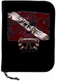New Scuba Diving 3 Ring Zippered Log Book Binder with FREE Generic Log Insert ($12.95 Value) - Skull on Flag (Deep Down)