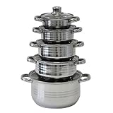 Top Star 221097 Kochtopf-Set Erika, Edelstahl mit Schleifdekor, Glasdeckel, 5-teilig bestehend aus: Kochtopf 14, 16, 18, 20 und 24 cm