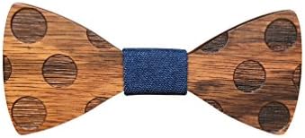 Wooden Bow Tie Handmade Men's Adjustable Pre-tied (Contemporary Blue Jean Polka Dot)