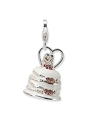 Sterling Silver 3-D Enameled Wedding Cake w/Lobster Claw Clasp Clasp Charm