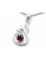 Original Star K (tm) Round Simulated Garnet Swan Pendant in 925 Sterling Silver